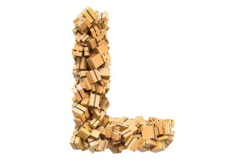 Letter L from cardboard boxes. 3D rendering Stock Illustration