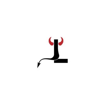 Letter L with devil's horns and tail icon logo design vector 스톡 일러스트