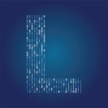 Letter L font made from binary code digits on a dark blue background Stock Illustration