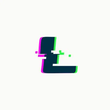 Letter L. Glitch font, vector isolated abstract symbol with digital noise 스톡 일러스트