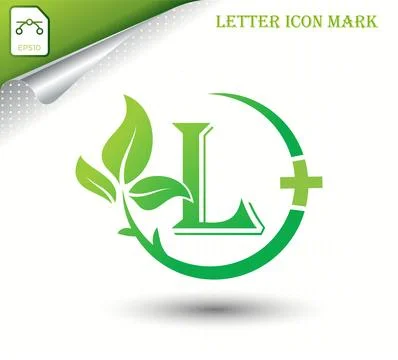 Letter L with green leaf vector template Stock Illustration