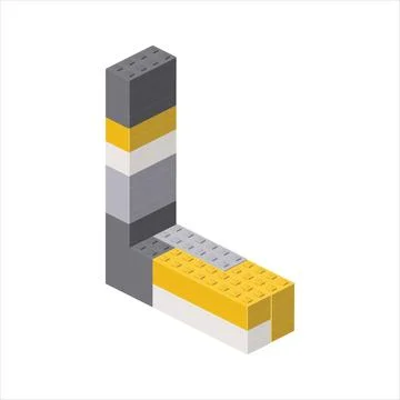 Letter L in isometric view assembled from plastic blocks. Vector Stock-Illustration