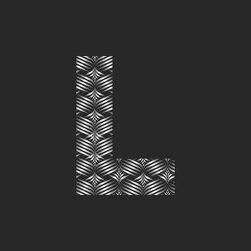 The letter l logo is filled with a linear pattern of thin lines of a silver.. Stock Illustration