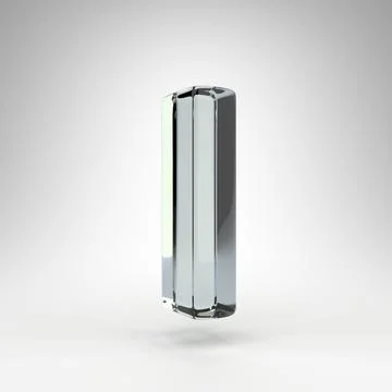 Letter L lowercase on white background. Camera lens transparent glass 3D letter Stock Illustration