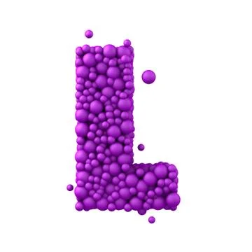 Letter L made of plastic beads, purple bubbles, isolated on white, 3d render Stock Illustration