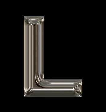 Letter L rounded shiny silver isolated on black Stock Illustration