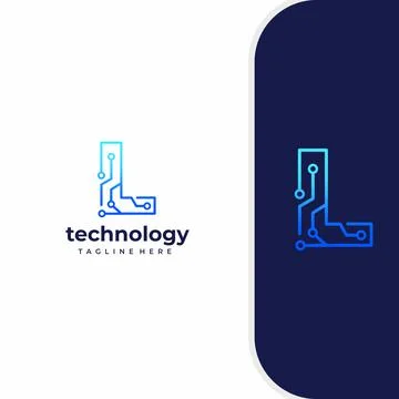 Letter L Technology, Line Dot Connection Logo イラスト素材