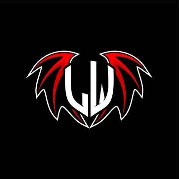 Letter L W initial vector logo template with a minimalist dragon wing style Stock Illustration