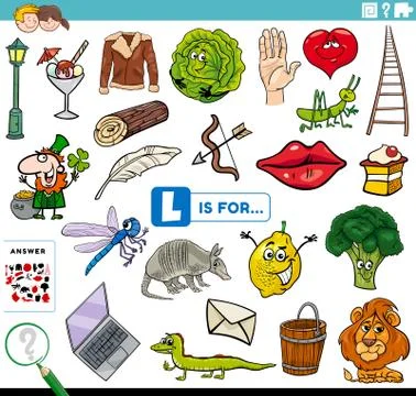 Letter l words educational task for children 스톡 일러스트