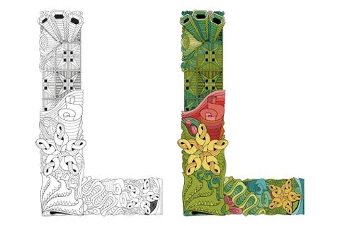 Letter L zentangle for coloring. Vector decorative object Stock Illustration