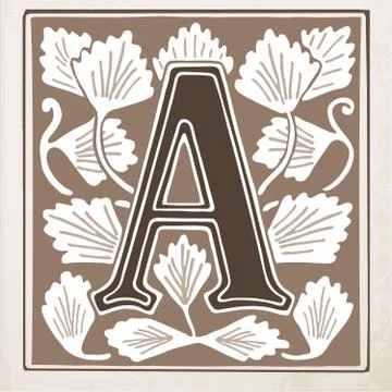 Letter A with leaves and frame Stock Illustration