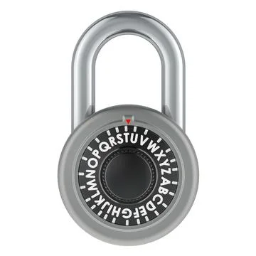 Letter Lock Combination Padlock. 3D rendering Illustrazione stock