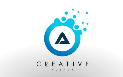 A Letter Logo. Blue Dots Bubble Design Vector Stock Illustration