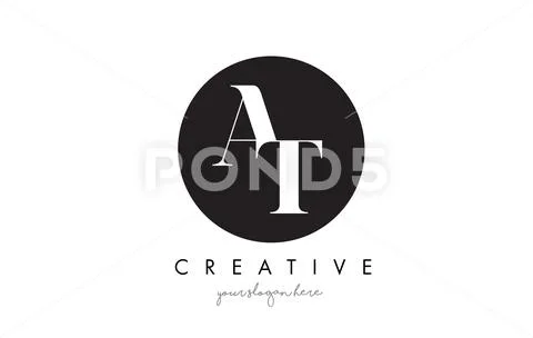 AT Letter Logo Design with Black Circle and Serif Font. Illustration ...