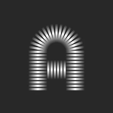 Letter A logo design silver thin parallel lines, striped typography mark mo.. Stock Illustration