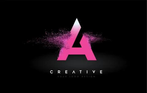 A Letter Logo with Dispersion Effect and Purple Pink Powder Particles Expandi Illustrazione stock