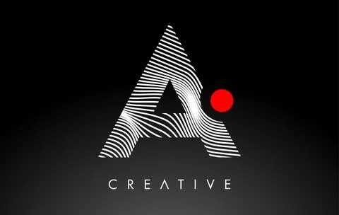 A Letter Logo with Red Dot Circle and Warp Lines Design Vector Stock-Illustration