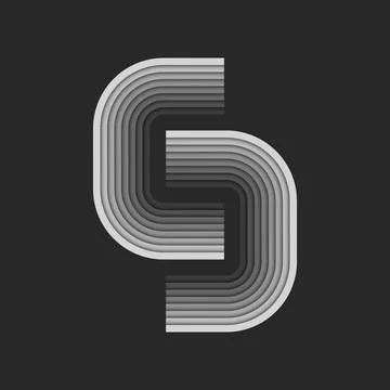 Letter logo S initial monogram or 5 number, gray parallel ribbons compound .. Stock Illustration