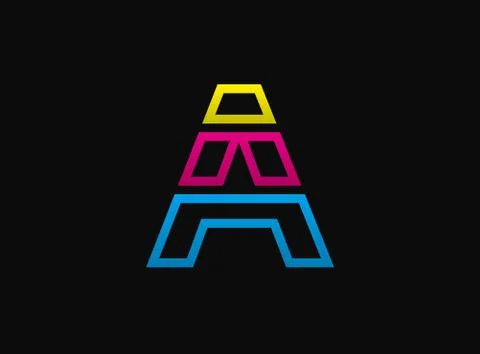 A letter logo, vector desing font .Dynamic cmyk split blue, pink, yellow colo Stock Illustration