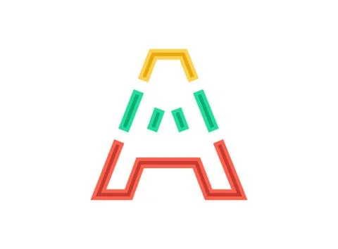 A letter logo, vector outline stroke font. Slice, cut design with red, green, Stock Illustration