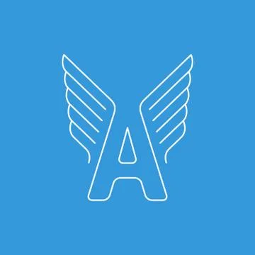 Letter A logo with wings in thin lines Stock Illustration