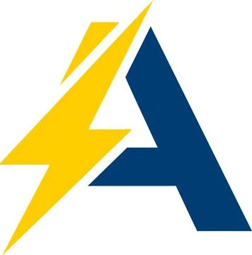 Letter A Logo with Yellow Lightning Bolt Accent - Energy, Power, Speed Concep Stock Illustration