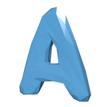 Letter A in Low Poly Style on white background.3D Rendering Stock Illustration