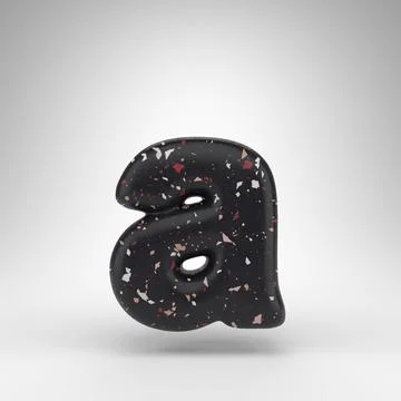 Letter A lowercase on white background. 3D letter with black terrazzo pattern Ilustración de archivo