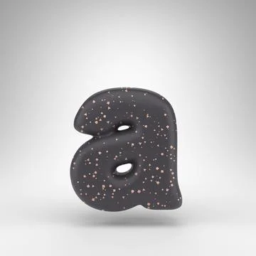 Letter A lowercase on white background. Black matte 3D letter with copper dots Stock Illustration