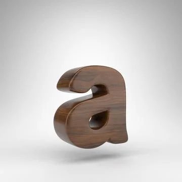 Letter A lowercase on white background. Dark oak 3D letter with brown wood Stock Illustration