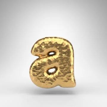 Letter A lowercase on white background. Hammered brass 3D letter with shiny m Stock Illustration