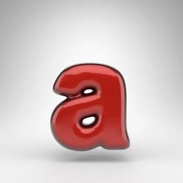 Letter A lowercase on white background. Red car paint 3D letter with glossy m イラスト素材