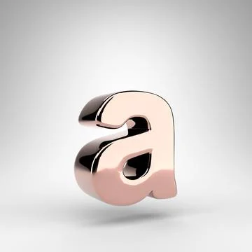 Letter A lowercase on white background. Rose gold 3D letter with gloss chrome Ilustração Stock