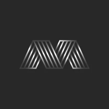 Letter M 3d logo creative monogram, initials MV or VM striped typography desi Stock Illustration