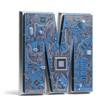 Letter M.  Alphabet in circuit board style. Digital hi-tech letter isolated o 스톡 일러스트