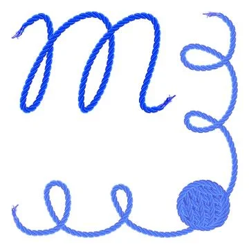 Letter M. Alphabet font vector - yarn, rope, cable Ilustración de archivo
