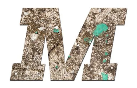 Letter M alphabet with old  wall on white background Ilustración de archivo