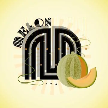 The letter M and Melon on a bright abstract background Stock Illustration