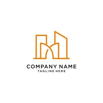 Letter M Building Vector line Logo Template Ilustración de archivo