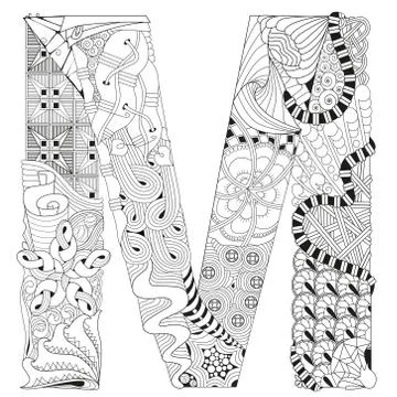 Letter M for coloring. Vector decorative zentangle object Illustrazione stock