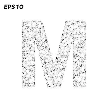 The letter M consists of points, lines and triangles. Vector illustration. Stock Illustration