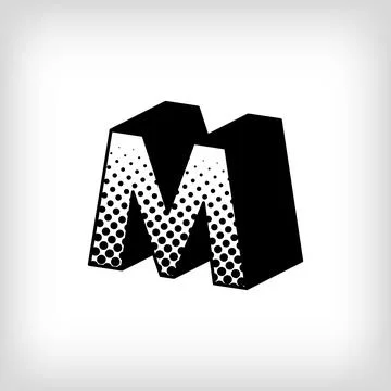 Letter M with creative shadow, pop art dot design alphabet sign. Stock Illustration