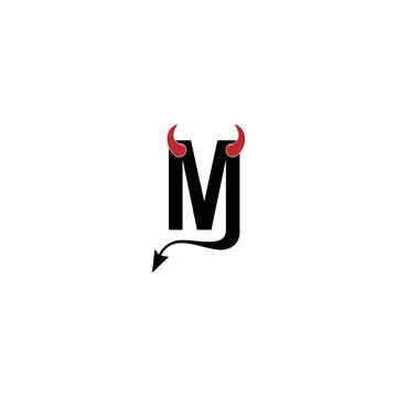 Letter M with devil's horns and tail icon logo design vector Stock Illustration