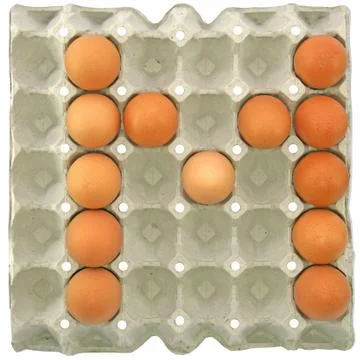 A letter M from the eggs in paper tray Stock Photos