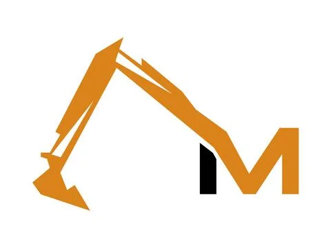 Letter M Excavator Icon Construction Design Vector Stock Illustration