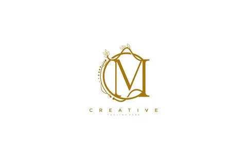Letter M Floral Monogram Rounded Ornate Elegant Logo Design Stockillustratie