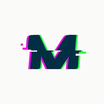 Letter M. Glitch font, vector isolated abstract symbol with digital noise Stock Illustration