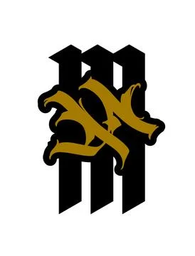 Letter M in graffiti and gothic style. Vector. Graffiti, tag and medieval lat Stock Illustration