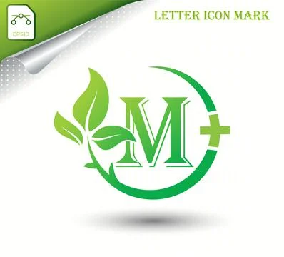 Letter M with green leaf vector template Stock Illustration