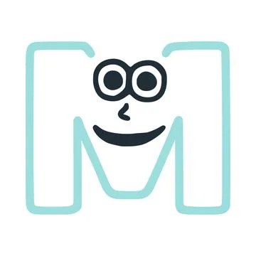 Letter m happy eccentric smiling character, smiley face vector clip art Stock Illustration